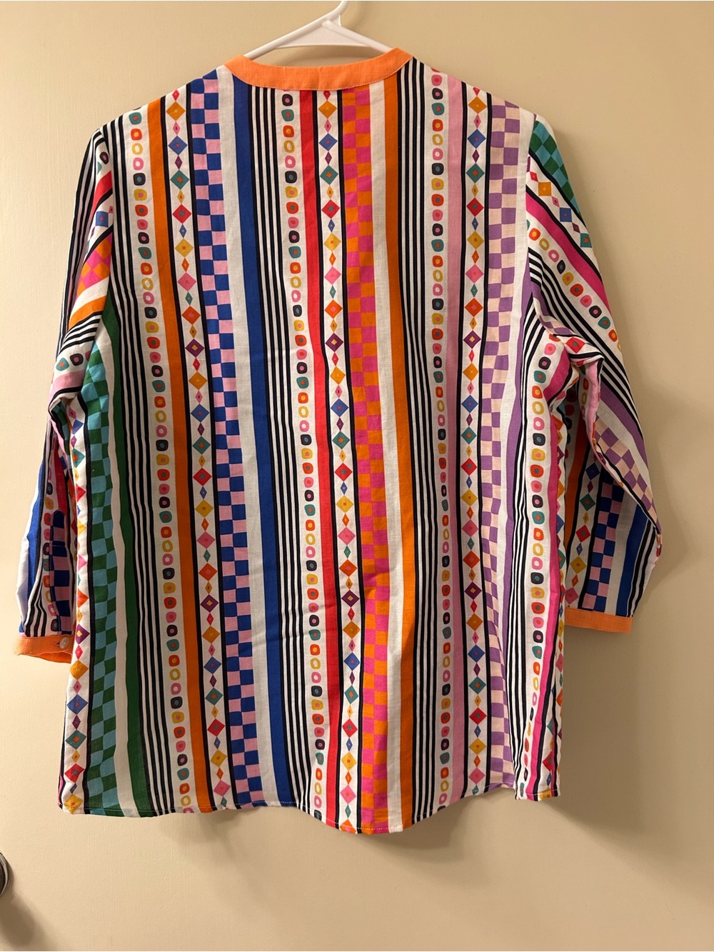 Vilagallo Colorful Geometric Stripe Linen Cotton Blouse Artsy Boho EU 42 US 10.5 - Picture 2 of 5